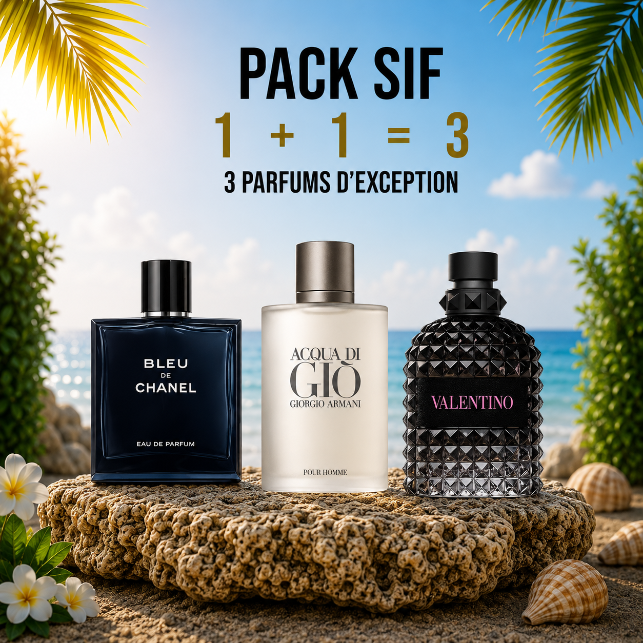 Blue de chanel 100ml + Acqua di giò 100ml + Uomo born in roma 100ml