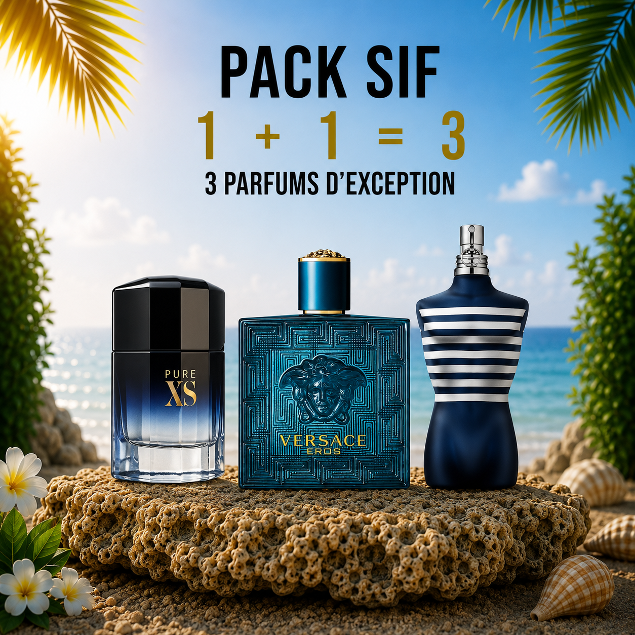 Pure xs 100ml + Versace eros 100ml + Le male in the navy 125 ml Gratuite