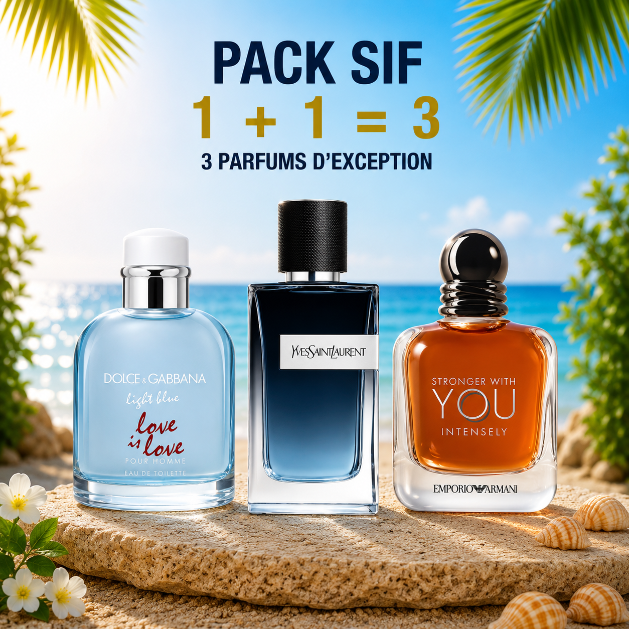Light blue love is love 100ml + Y edp 100ml + Stronger with you intensely 100ml Gratuite