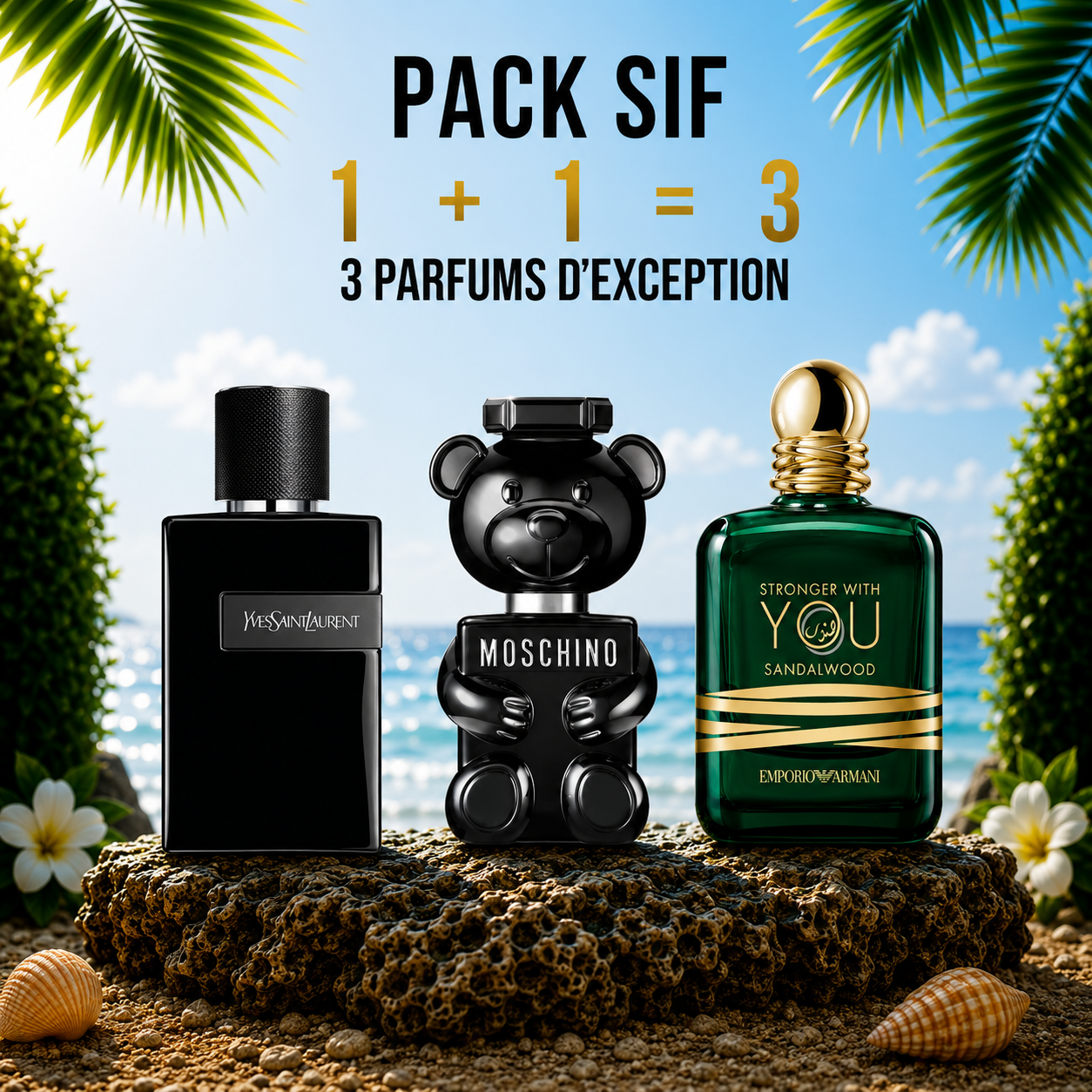 Ysl Y le parfum 100ml + Moschino Toy Boy 100ml + SWY sandalwood 100ml Gratuite