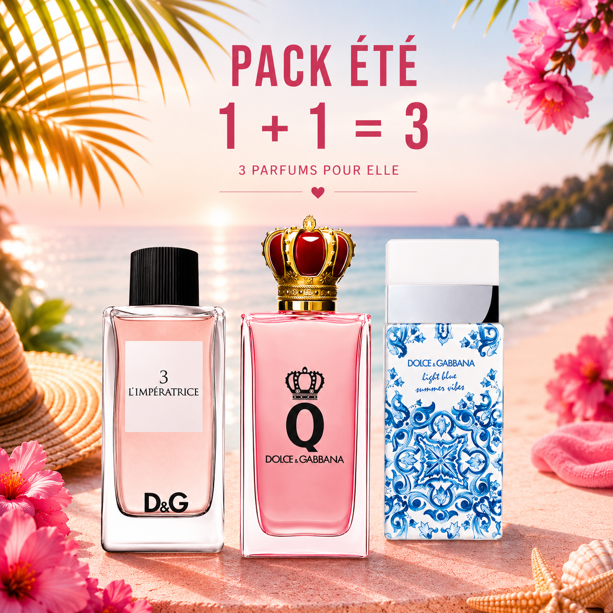 L’impératrice 100ml + Queen 100ml + Light blue summer vibes 100ml Gratuite