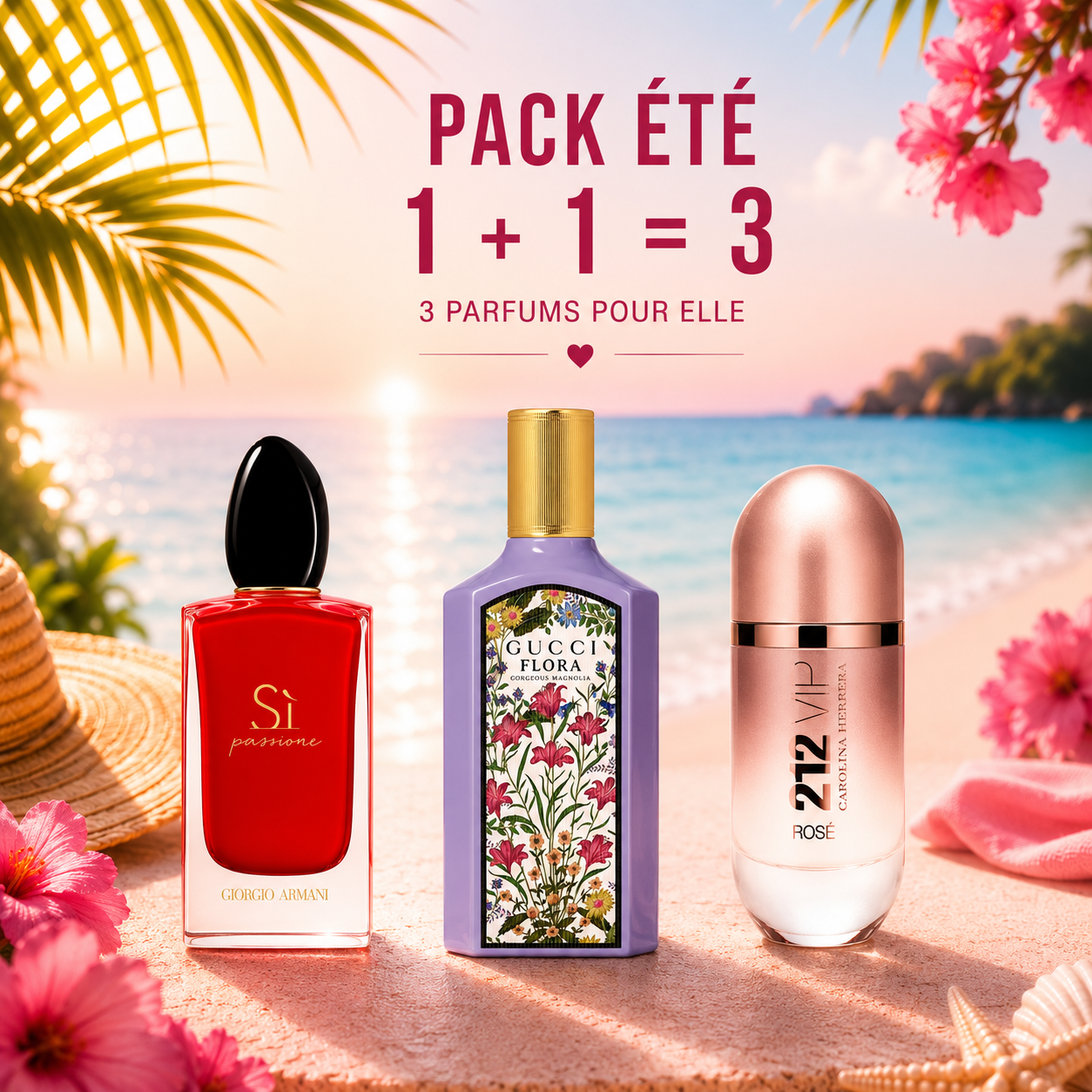 Si passione 100ml + Gucci flora Gorgeous Mangolia 100ml + 212 Vip rosé 100ml Gratuite