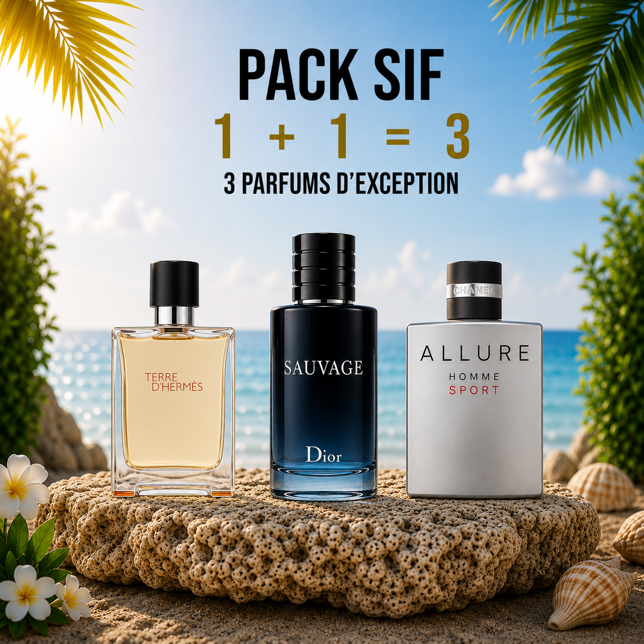 Terre d’hermes 100ml + Sauvage 100ml + channel allure homme sport 100ml Gratuite