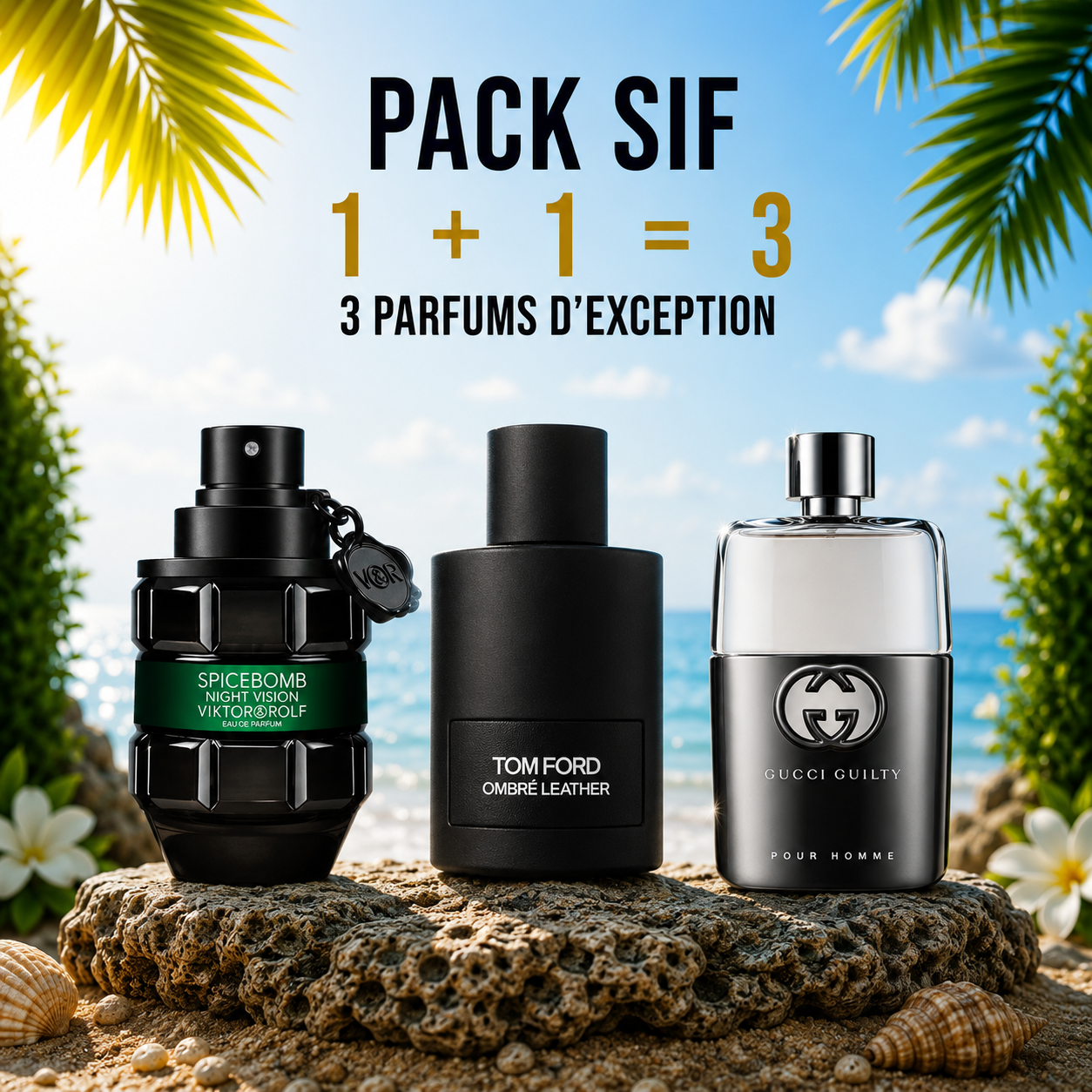 Spicebomb night vision 100ml + Tom ford ombre leather 100ml + Gucci guilty 100ml Gratuite