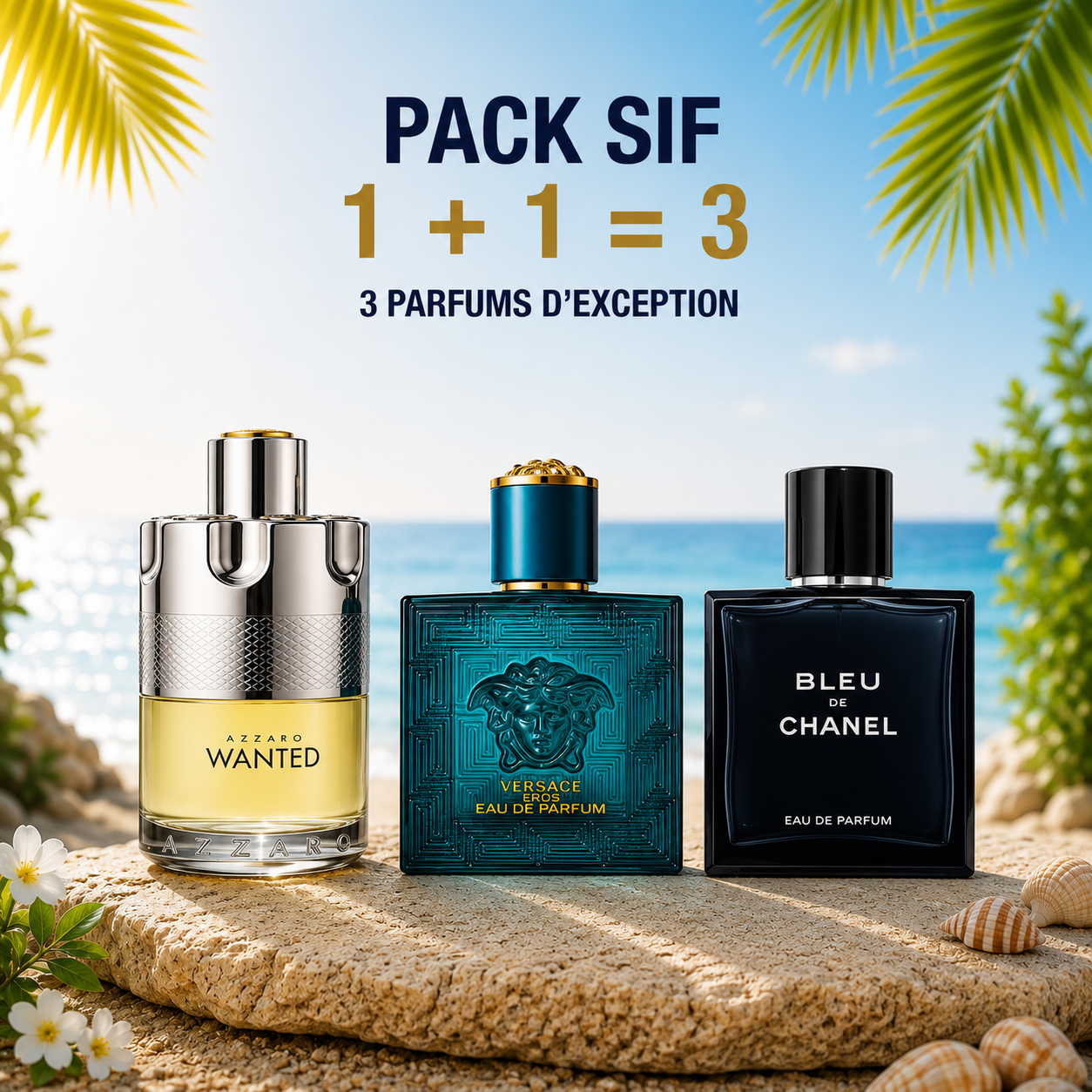 Azzaro wanted 100ml + Versace eros 100ml + Blue de chanel 100ml Gratuite