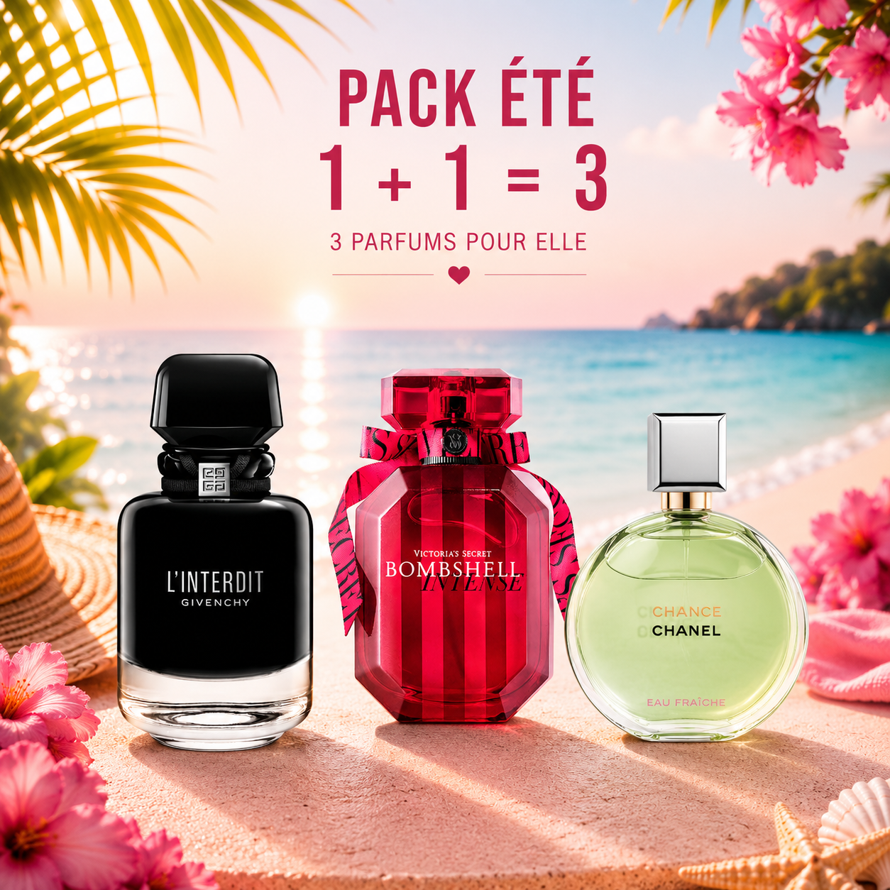 L’interdit Intense 90ml + bombshell Intense + Chanel chance eau fraiche 100ml Gratuite