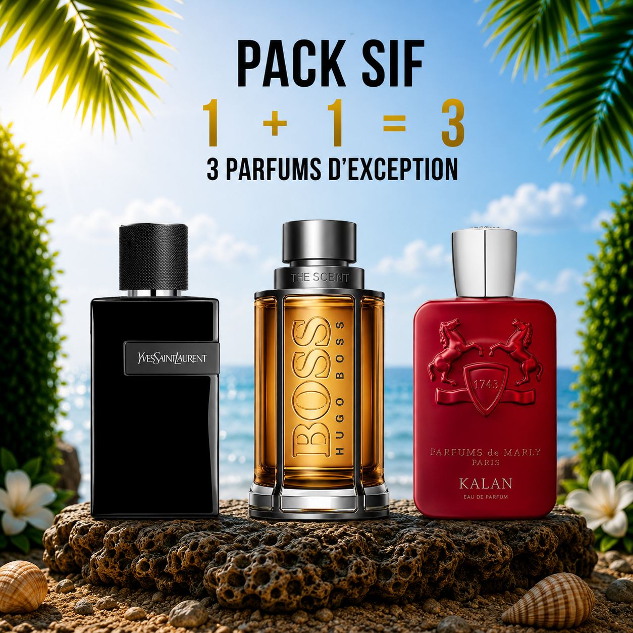 Ysl Y le parfum 100ml + Boss the scent 100ml + Pdm Kalan 125ml Gratuite