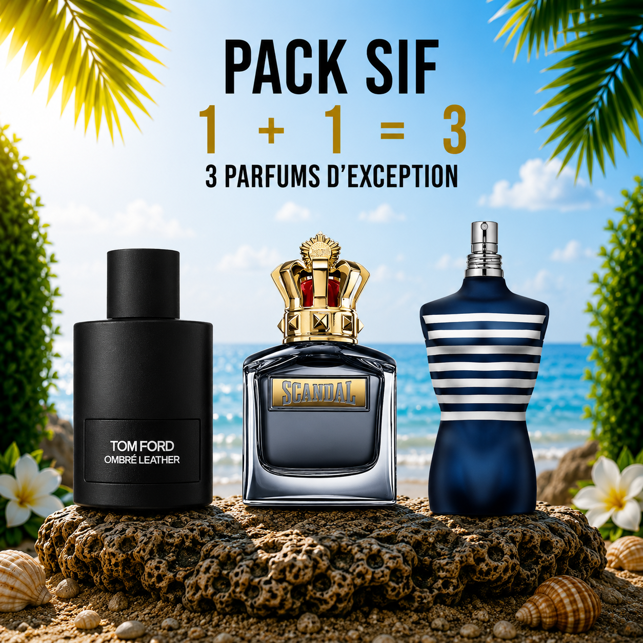 Tom ford ombre leather 100ml + Scandal 100ml + le male in the navy 125ml Gratuite