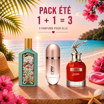 Gucci flora jasmine 100ml + 212 Vip rosé 100ml + Scandal le parfum 100ml Gratuite