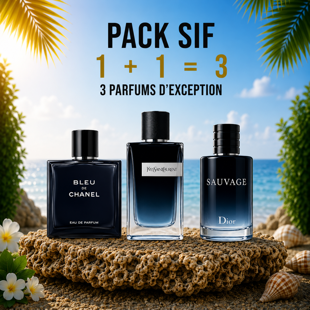 Blue de chanel 100ml + Ysl Y 100ml + Sauvage 100ml Gratuite