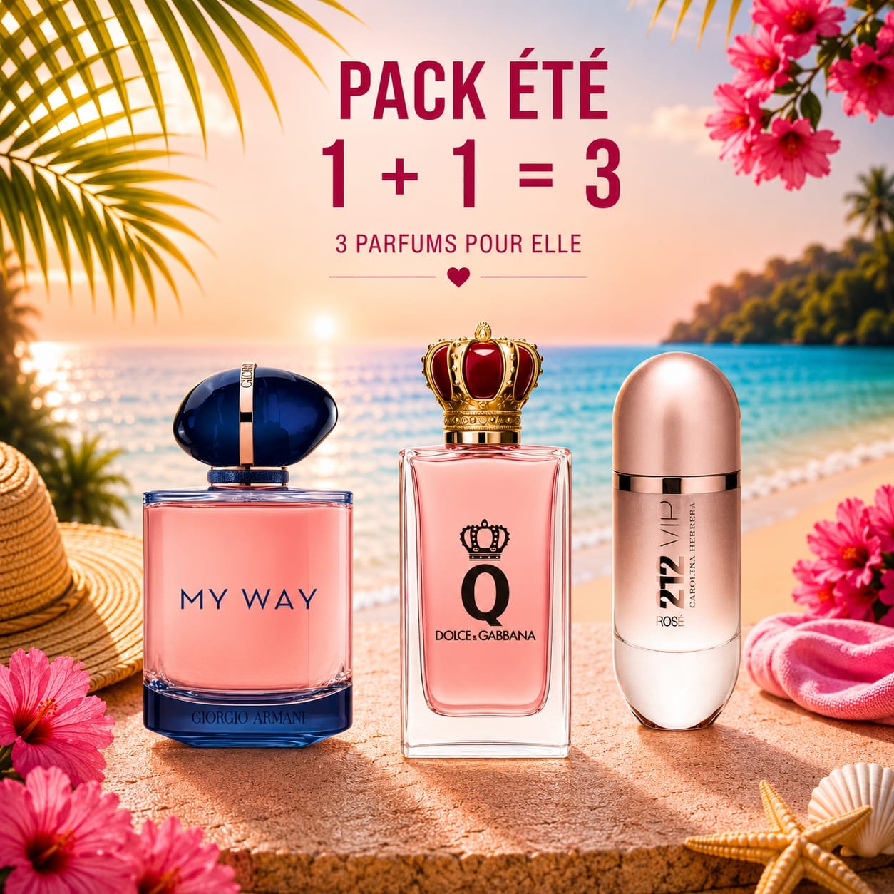 My way intense 100ml + Queen 100ml + 212 Vip Rosé 100ml Gratuite