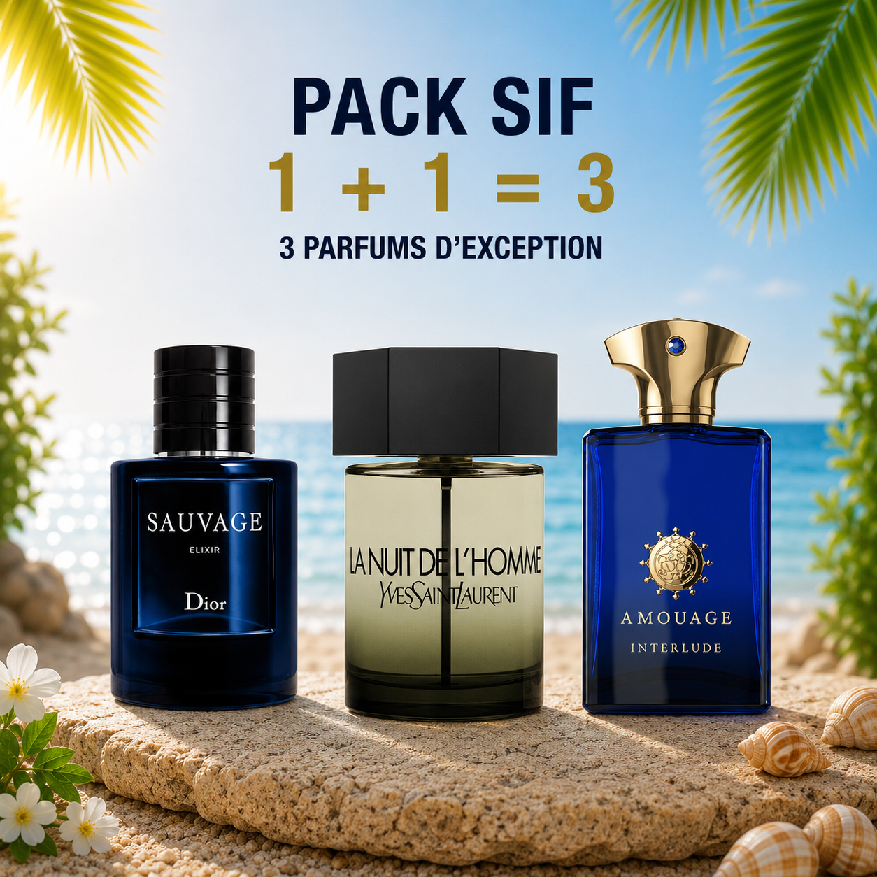 Sauvage Elixir 60ml + La nuit de l’homme 100ml + Amouage Interlude 100ml Gratuite