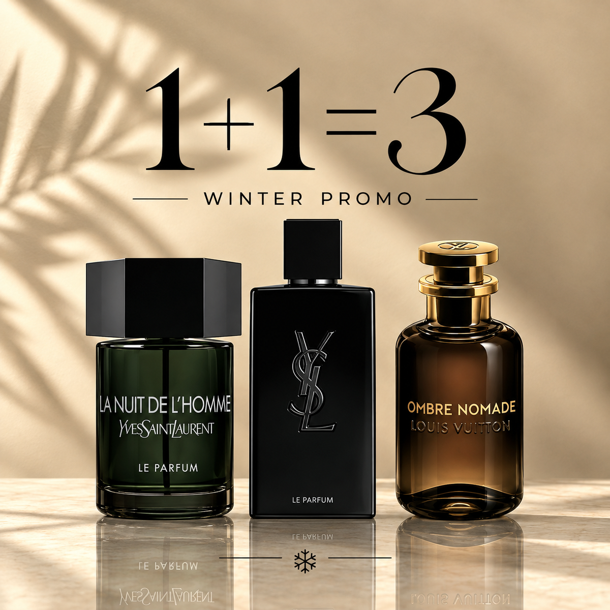 La nuit de l’homme 100ml + Ysl myslf le parfum 100ml + LV ombre nomade 100ml Gratuite