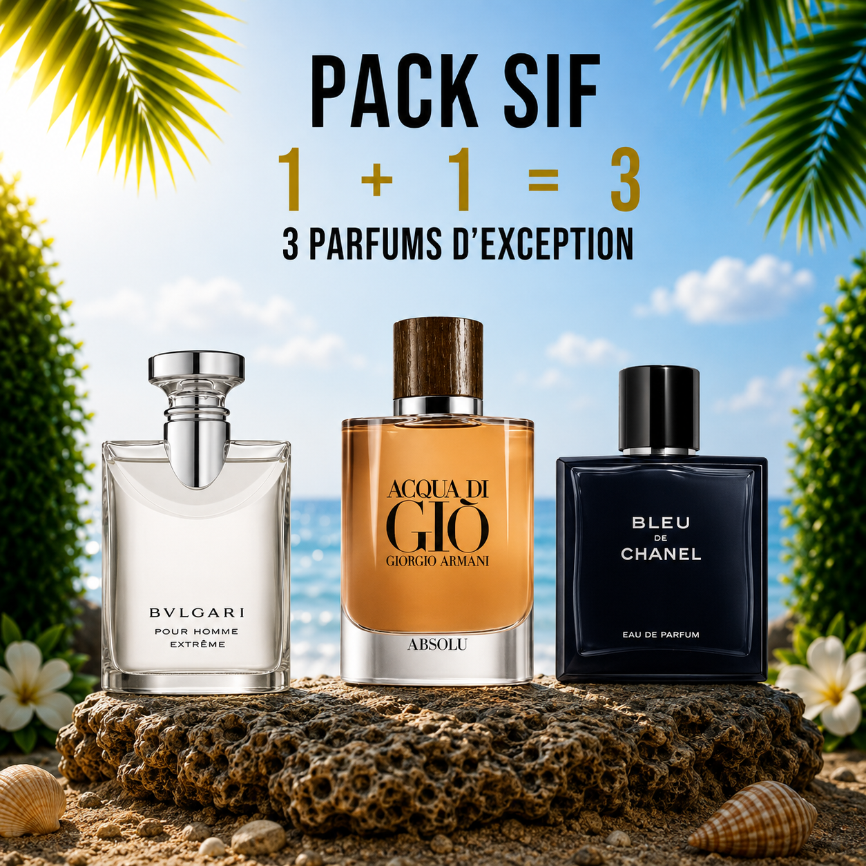 Bvlgari Extréme 100ml + Acqua di giò Absolu 100ml + blue de chanel 100ml Gratuite
