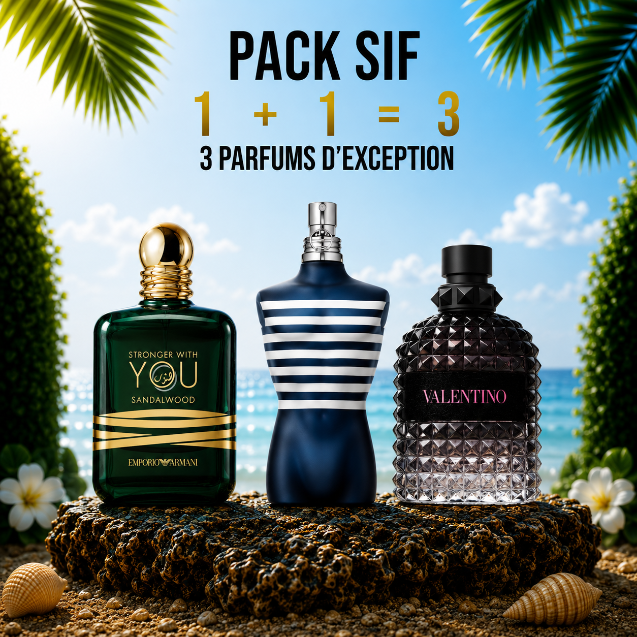 Swy sandalwood 100ml + Le male in the navy 125ml + Uomo Born in roma 100ml Gratuite