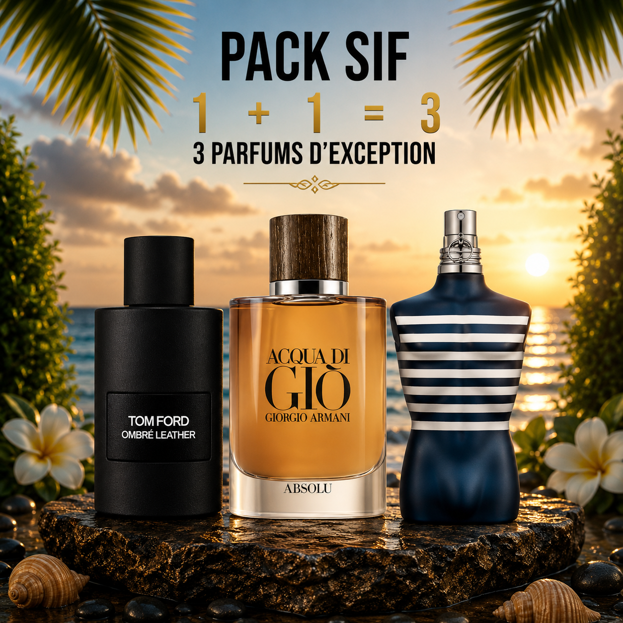 Tom ford ombre leather 100ml + Acqua di giò Absolu 100ml + Le male in the navy 125ml Gratuite