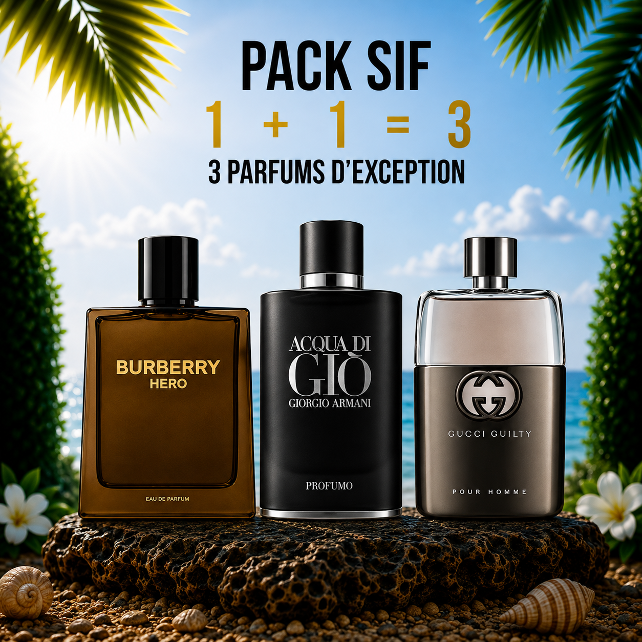 Burberry Hero edp 100ml + acqua di giò profumo 100ml + Gucci Guilty 100ml Gratuite