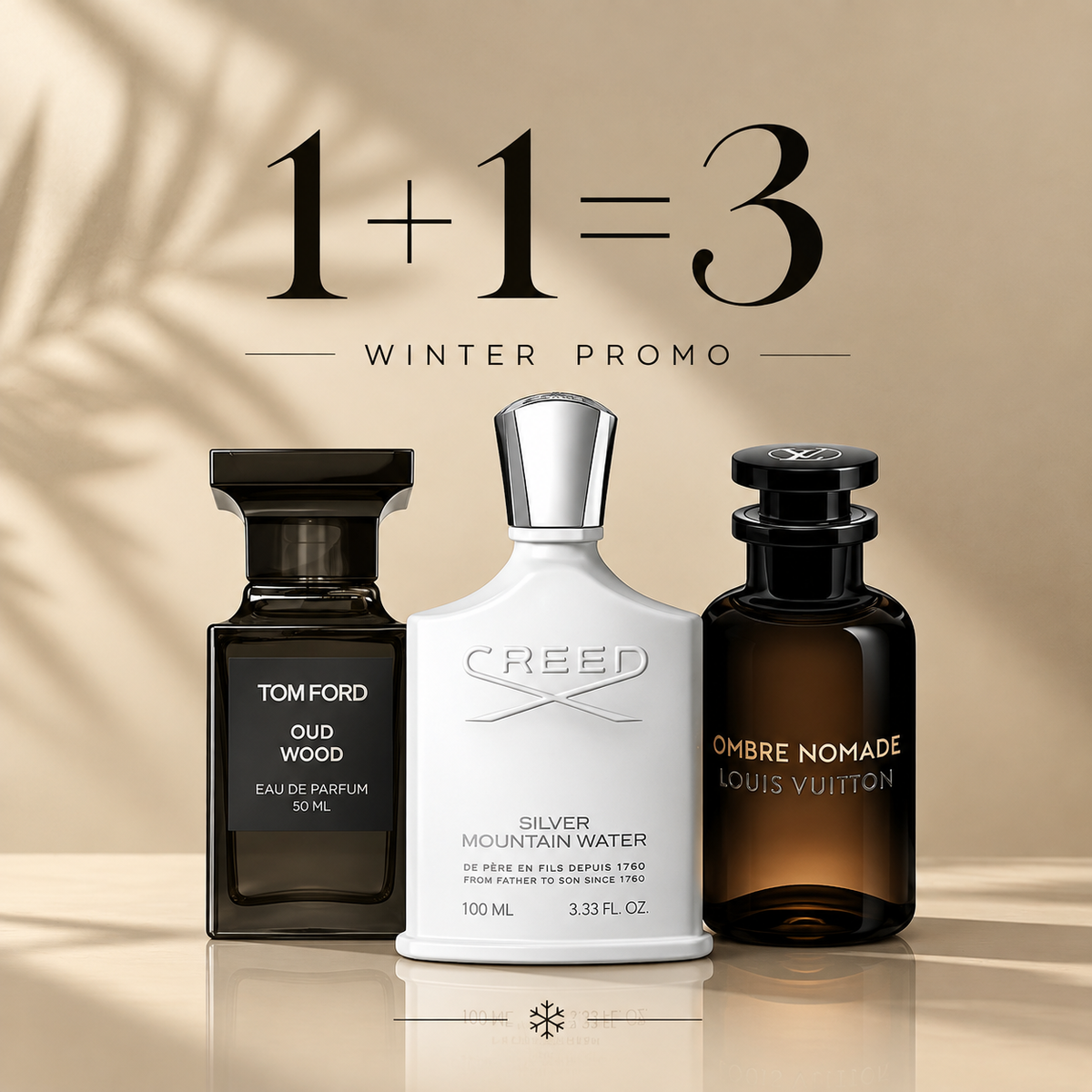 TF oud wood 100ml + Creed silver mountain water 120ml + LV ombre nomade 100ml Gratuite