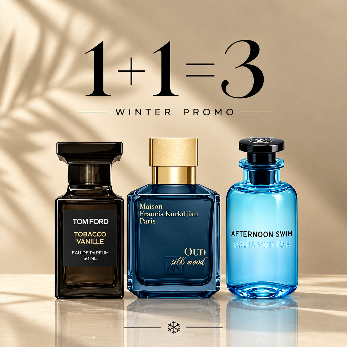 TF tobacco vanille 100ml + MFK oud silk mood 100ml + LV afternoon swim 100ml Gratuite