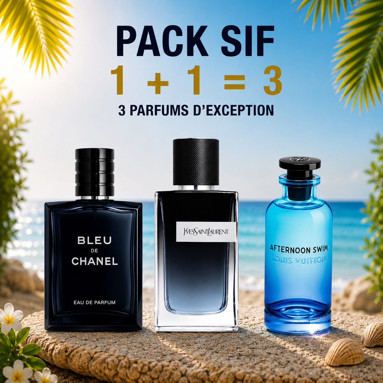 Blue de chanel 100ml + Y edp 100ml + Lv afternoon swim 100ml Gratuite